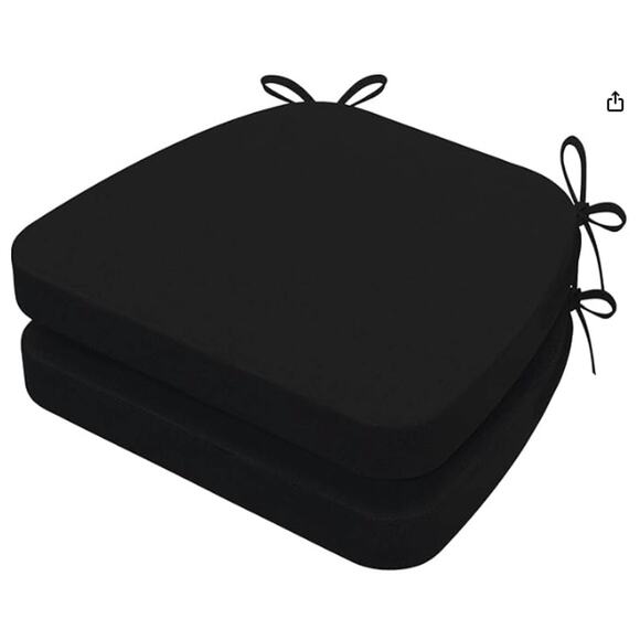 D-Shaped Chair Cushions, Thick Dining Chair Pads with Ties and Removable, Black - Picture 1 of 5